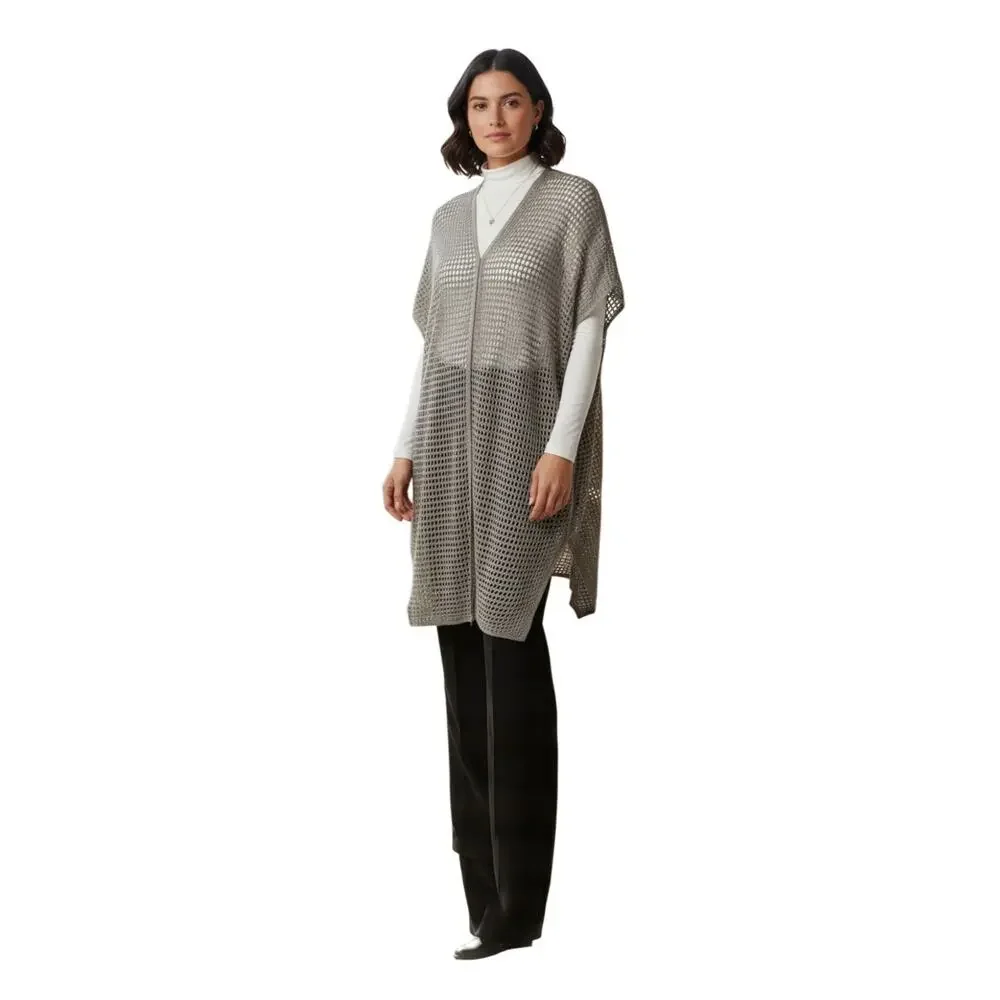 A5 NEW EILEEN FISHER Open Stitch Longline Organic Linen Cardigan Size S/M P/M - Picture 1 of 7